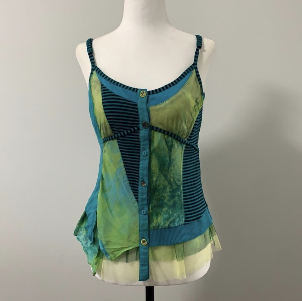 Unique Watercolour Stripe Button-down Tank Top